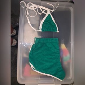 American Apparel Terry cloth green bikini top an shorts